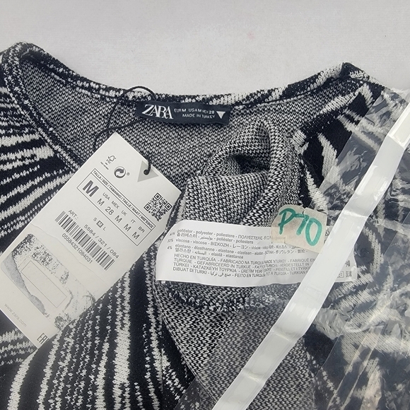 NWT Zara black and white marbled keyhole long sleeve cropped sweater - Picture 6 of 6